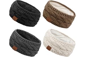 DRESHOW Femmes Chaud Tricoté Bandeau Hiver Oreille Plus Chaud Élastiques Crochet Tête Enveloppe Épais Polaire Doublure Cheveux Bandes