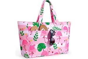 ISEYOU Borsa Mare Grande XXL Famiglia, Borsa Spiaggia con Chiusura Zip e Impermeabile, Leggera e Pieghevole, Multitasche ad Ampia Capacità Borsello Tracolla Donna per Shopping, Viaggio, Campeggio