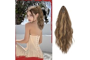 Sofeiyan Queue de Cheval Extension Pince à Griffes Ondulées Ponytail Cheveux Naturel Postiche 41 cm Queue de Cheval Synthétique Extension de Cheveux pour Femmes,Blond Miel & Brun Clair