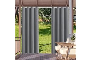HUAXIQUE Outdoor Vorhang Wasserdicht Wetterfest Blickdicht 264X183cm Grau Verdunklungs Vorhänge mit Ösen Sichtschutz Sonnenschutz Outdoor Gardine für Balkon Terrasse Pergola Gartenlaube Veranda