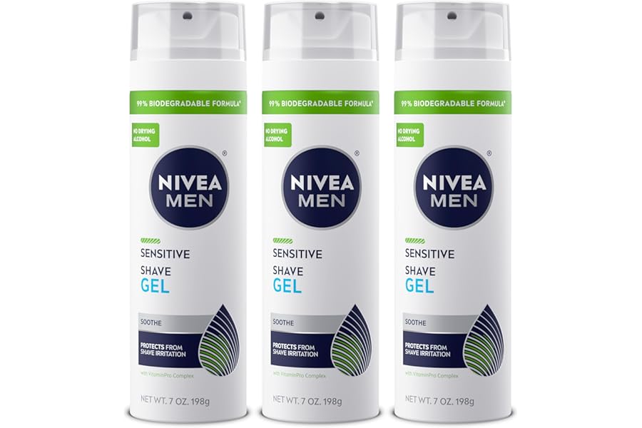 NIVEA FOR MEN Sensitive, Shaving Gel 7 oz (Pack of 3)
