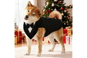 ODDMART Medium Dog Tuxedo Formal Suit, Adjustable Pet Wedding Clothes Bandana Set Doggie Costume Puppy Gentle Outfit Shirt with Removable Bow Tie Collar for Party Birthday Christmas Halloween Festival (L)