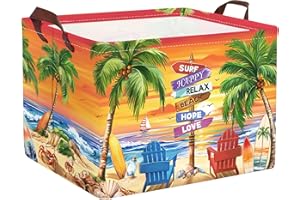 Clastyle Letnia plaża dziecięcy kosz na pranie z uchwytem, drzewo palmowe, kosz do przechowywania ubrań, zabawek, dla dziewcząt i kobiet, pudełko do przechowywania do pokoju dziecięcego, łazienki, na