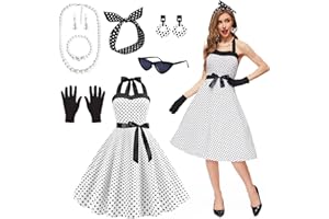 WELLCHY Costume Anni '50 Donna, Rockabilly Accessori Anni 50 Donna con Occhiali Vintage, Earrings, Guanti, Collana, Cravatta per Capelli, Vintage Accessori Costumi Anni '50 per Carnevale
