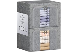 Eyeleaf Scatole Rigide per Armadio XXL 2 Pezzi (24L/66L/100L) con Rinforzi Metallici - Organizer Salvaspazio, Contenitori Impilabili per Vestiti e Accessori