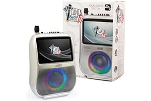 CANTA TU KARAOKE - PRO 2023 Professionale Completo con Microfono Wireless, Display Touch, Connessione Wi-Fi, Effetti Vocali, Luci LED, Batteria Ricaricabile, Voice Changer, Argento