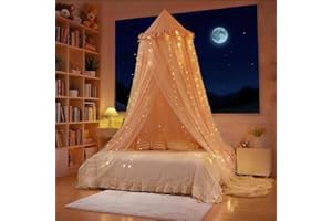 Eimilaly Prinzessinnen-Bettvorhang für Mädchen, doppelter Vorhang mit 250 warmweißen Vorhanglichtern, passend für Einzel-/Doppelbett – Märchenhaftes Bettzelt für die Kinderzimmerdekoration, rosa