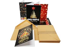 BEAR AND BEE Lot de 24 cartes de Noël dorées – Carte épaisse avec finition dorée spéciale avec enveloppes kraft recyclées