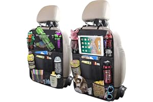 HONZUEN Car Seat Backseat Organizer with Tablet Holder & Kick Mat, 8 Pockets for Storage, Water Resistant Car Seat Protector for Kids, 2Pack