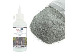 WWS WAR WORLD SCENICS War World Scenics Kit de Balasto 500g & Cola 250ml para Modelismo Ferroviario - Balasto Extrafino Gris Oscuro