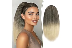 RUWISS Queue de Cheval avec Cordon pour Femmes Noires Extension de Cheveux Yaki Droits Ponytail Queue de Cheval Épais de 40 CM Clip Synthétique Cheveux de Queue de Cheval Noir à Blond Décoloré