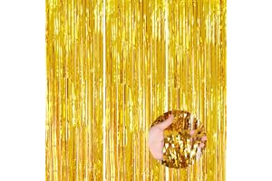 THQAE 3 stycken Oropelgardin, Festdekoration Gardiner, Glitter Gardiner, Champagneguld Fransar Draperi Tofs för Examen, Dekor