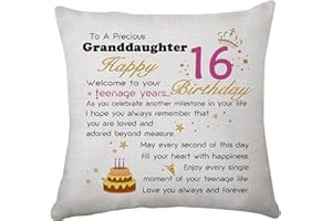 Hasodeo Granddaughter 16th Birthday Gifts Cushion Cover Pillow Cover from Grandma 16 Year Old Girls Gifts for Granddaughter Birthday Presents (GD16th)