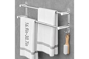 CAXIMSY Handtuchhalter Ausziehbar 43-78CM ohne Bohren Edelstahl doppelt handtuchstange Bad Wand kleben badetuchhalter wandmontage (Silber 2-Bar)