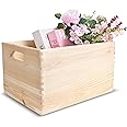 Creative Deco XXL Wooden Crate with Handles | 40 x 30 x 24 cm (+/- 1 cm) | Plain Unpainted Storage Box | Natural Wood | Gift Box Wooden Crates for Kitchen Home Storage Documents