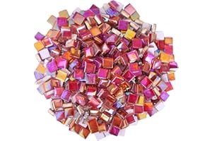 Yuvori 0,5 kg quadratische Kristallmosaikfliesen 1 cm DIY für Badezimmer, Wohnzimmer, Küche, Balkon (irisierendes Rot)
