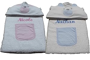 NEO MAMMA L'INIZIO DI UN AMORE CHE NON HA FINE. Asciugamano Con Cappuccio Neonato - Morbido Accappatoio Poncho in Spugna Cotone Personalizzato con Nome Ricamato (celeste)