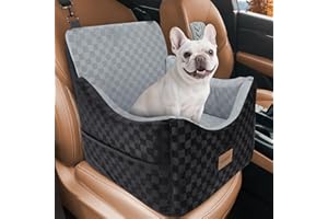 JOEJOY Small Dog Car Seat, Memory Foam Dog Booster Seat with Thick Cushion, Washable Dog Travel Bed for Medium Dogs with Detachable Cover and Storage Pockets, Adjustable Straps