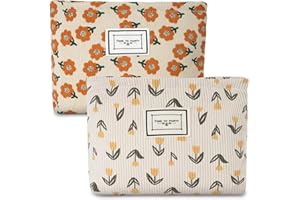 Aucuu Kosmetyczka ze sztruksu, wielofunkcyjna, duża pojemność, kosmetyczka na pranie, podróżna kosmetyczka, Pomarańcza + morela - 2 szt