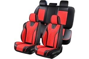 Doogo Housses de siège de Voiture, Coussins de siège de Voiture en Similicuir Respirant, Ensemble Complet imperméable, Universel pour la Plupart des véhicules, berlines et VUS, Noir et Rouge