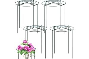 JKKLCC 4PCS Round plant supports,25x40cm peony support frame with Crossed concentric frame,green metal supports for garden with removable 4 legs,Supports Heavy Flowers Dahlia,Peony,rose,hydrangeas