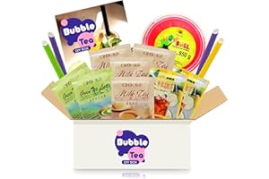 ‎GETDIGITAL Bubble Tea DIY Set mit Strawberry Popping Boba - Für 4 Getränke - 14-teiliges Boba Tee Starter Kit - 3 Teesorten (Milchtee, Grüner Tee, Zitronen-Eistee), Fruchtperlen, Strohhalme, mit Anleitung