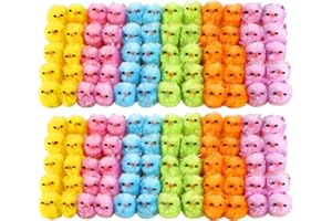 REDSTAR 60 pulcini colorati – pulcini pasquali soffici, 6 colori inclusi, giallo, blu, verde, arancione, rosa, viola, decorazioni per torte, attività di Pasqua, caccia alle uova di Pasqua