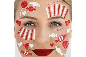 ‎PARTY FACTORY Party Factory Face Tattoo rot/weißer Clown, temporäres Glitter Gesichtstattoo für Motto Party, Halloween & Karneval, Kinder & Erwachsene