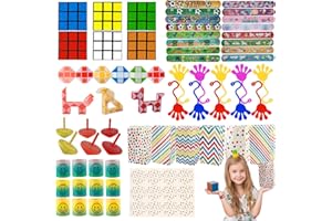 WDJLNZB 68 Pezzi Gadget Compleanno Bambini Kit, con Braccialetti Slap,Arcobaleno Molla,Sacchetti Regalo,Cubi Magici,Dadi Serpente Magici,Mani Appiccicose Colorate,Trottola, Festa Carnevale, Halloween, Natale
