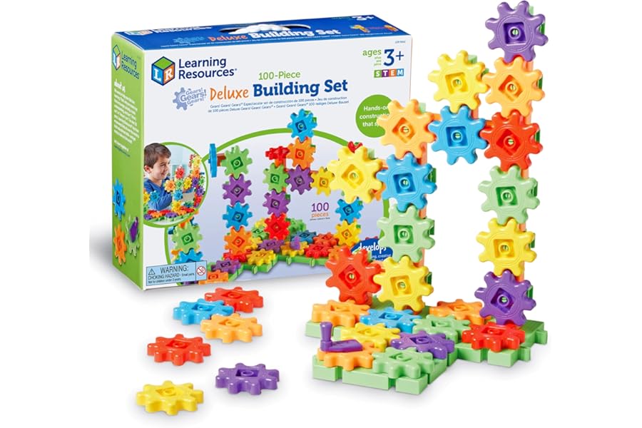 Learning Resources Gears Gears Gears, Deluxe Beginners Building Set, 100 Pieces, STEM Construction Toy for Kids, Building Toy, Develops Fine Motor Skills, Gifts for Boys & Girls Aged 3 4 5