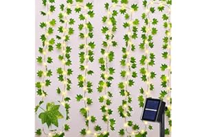 Joycome Solarny łańcuch świetlny, 10 m, 100 diod LED, bluszcz, 8 trybów, z łańcuchem świetlnym, IP65, odporny na warunki atmosferyczne, liście, na balkon, do ogrodu, na taras, do użytku na zewnątrz