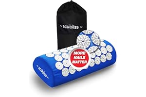 Acubliss The Comfortable Acupressure Pillow — 2,142 Nails Acupuncture Neck Pillow for Neck Pain & Back Pain & Stress Relief — On-the-Go Massage Pillow with Carry Bag, Size 37 x 15 x 10 cm, Blue