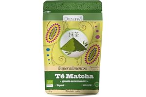 DRASANVI Te Matcha Ceremonial en Polvo BIO | Alto en Antioxidantes | Relajación y Concentración por su contenido en L-Teanina | Refuerza el Sistema Inmunitario | Superalimento Ecológico | 70 gr