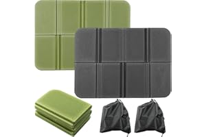 LAMXD Tapis d'assise pliable, tapis de siège en mousse pliable avec 2 poches, coussin de siège portable imperméable pour randonnée, camping, pique-nique, parc (noir + vert kaki)