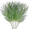 Weldomcor 8PCS Artificial Palm Leaves Fake Greenery Stems, Faux Plastic Tropical Areca Palm Tree Leaf Plants, Palm Branches Fronds for Palm Sunday Hawaiian Luau Jungle Wedding Birthday Party Decor