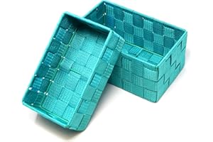 Lashuma Türkis Farbiges 2er Korbset Badkörbe, Größen: 19x10x7 cm und 20x13x10 cm, Rechteckige Aufbewahrungskörbe