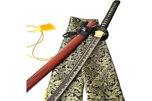 TSIAO CHIH 40 Zoll handgeschmiedetes Japanisches Samurai-Schwert Full Tang 1060 Kohlenstoffstahl Eisen Tsuba geschmiedetes gefaltetes rotes Damaststahl echtes Katana-Schwert