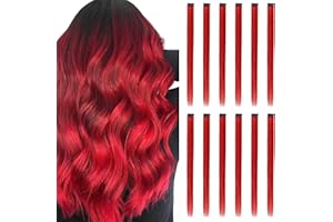 REDMENCO Extension Capelli Colorati con clip, 12 Pezzi, Rosso