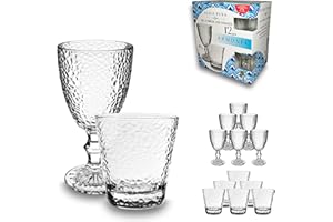ARCA, Set 12 Bicchieri in Vetro, 6 Tumbler e 6 Calici, per 6 Persone, Bicchieri Ideali per la Tavola, Resistenti e Duraturi, Collezione Armonia Serie Pura, 300 ml