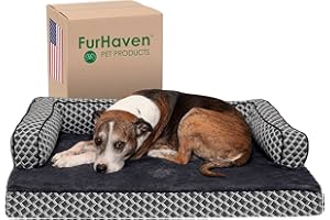FurHaven Lit pour Chien en Gel rafraîchissant pour Chiens de Grande/Moyenne Taille avec traversins Amovibles et Housse Lavable, pour Chiens pesant jusqu'à 25 kg – Canapé Confortable en Peluche et