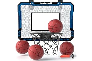 EPPO Basketball Hoop Indoor for Kids 16" X 12" - Mini Basketball Hoop with 4 Balls & Complete Basketball Accessories，Basketball Toy for Kids Boys Teens，Perfectly for A Basketball Lover as Gift（Blue）