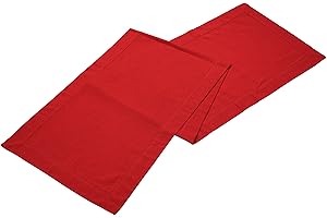 Linen Clubs Slub Cotton Textured Table Runner with Hemstitched Detailing and Mitered corner Finish on edges-100% Cotton Size 16x72 Red Color
