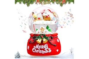 RDDAIPE Schneekugel mit Weihnachtsmann und Rentier, Ø8.5 * 13.5cm Schneekugel Weihnachten mit Licht, Musik, Wirbelnden Schneeflocken und Spieluhr, Kinder