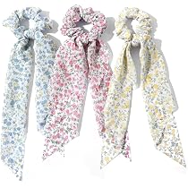 4 Stück Haarschlaufen Mit Schleifen - Scrunchies Mit Blumenmuster, Ca. 15 Cm, Für Frauen & Mädchen