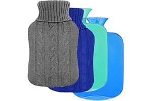 Hot Water Bottles, Vintoney 2L Hot Water Bag Cover,Hot Water Bottles with Covers 2 Pack for Pain Relief,Gray+Blue.