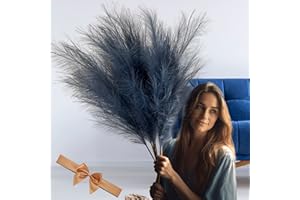 RYDDELIGHOME Blue Pampas Grass Large Fluffy Tall Blue Feathers Blue Bedroom Accessories Home Living Room Blue Grass Plant Faux Pampa Blue Large Artificial Plants Ornaments For Tall Floor Vases 3 stems 116cm