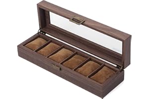 READAEER-Porta Orologi Scatola con 6 posti, Cofanetto per Orologi con Coperchio in Vero Vetro, realizzata in similpelle e fodera in Velluto