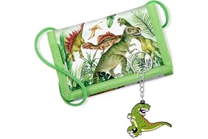 Hestya Kinder Brustbeutel - Dreifach Gefaltete Geldbörse mit Schlüsselanhänger, Portemonnaie zum Umhängen Geschenk für Jungen & Mädchen (Dinosaurier)