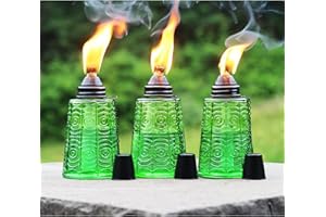SERAPHIC Torce con bruciatore a olio di citronella da tavolo per patio esterno Torcia in vetro decorativo da 16 once Lampada a olio di citronella Candele per terrazza esterna Festa in giardino Set di 3 Verde