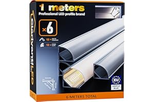 ClarivantiLED 1m×6 Profilé Aluminium Profile Alu pour Ruban LED Diffuseur Goulotte LED Profilé 45° Support LED Étanche Cache Corniche Plinthe Profilé Aluminium Profile Angle